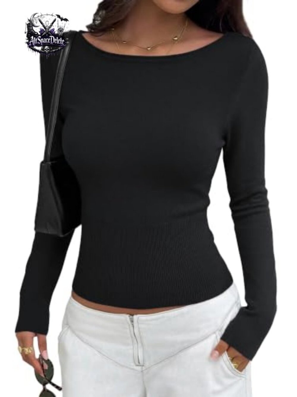 Boat Neck Slim Fit Long Sleeve Knit Pullover Sweater Women